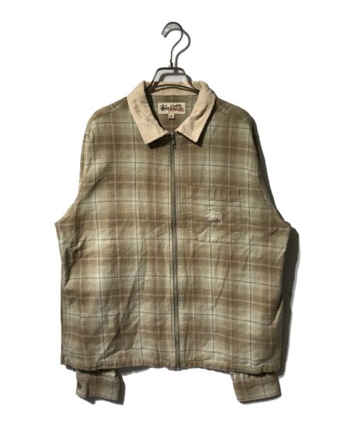 stussy（ステューシー）stussy (ステューシー) FRANK PLAID ZIP SHIRT/フランクプレイソジップシャツ ベージュ サイズ:Ｓの古着・服飾アイテム