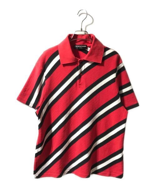 BALENCIAGA（バレンシアガ）BALENCIAGA (バレンシアガ) スパイラルニットポロシャツ レッド サイズ:Lの古着・服飾アイテム