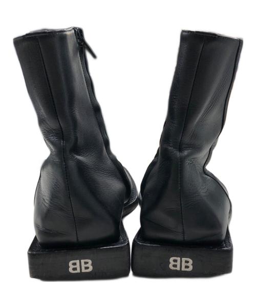BALENCIAGA（バレンシアガ）BALENCIAGA (バレンシアガ) レザーサイドジップスクエアトゥショートブーツ ブラック サイズ:36の古着・服飾アイテム