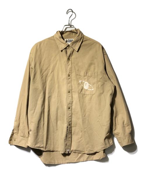 A BATHING APE（ア ベイシング エイプ）A BATHING APE (ア ベイシング エイプ) サル刺繍ロングスリーブシャツ ベージュ サイズ:Ｌの古着・服飾アイテム