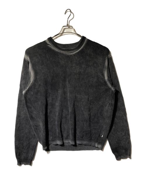 stussy（ステューシー）stussy (ステューシー) FADED COTTON KNIT CREW ブラック サイズ:Ｌの古着・服飾アイテム