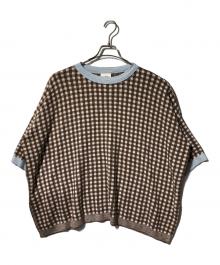 45R（フォーティファイブ・アール）の古着「ギンガムジャカードのビッグスリットTシャツ」｜ブラウン