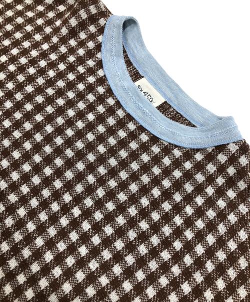 45R（フォーティファイブ・アール）45R (フォーティファイブ・アール) ギンガムジャカードのビッグスリットTシャツ ブラウン サイズ:FREEの古着・服飾アイテム