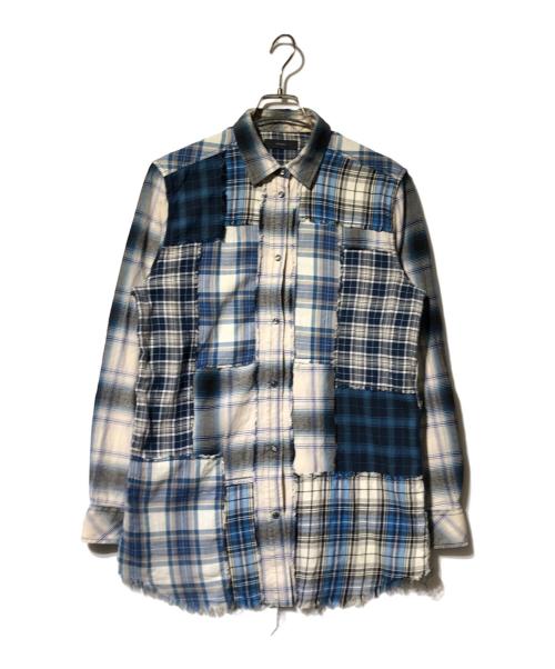 DIESEL（ディーゼル）DIESEL (ディーゼル) パッチワーク長袖シャツ ブルー サイズ:Sの古着・服飾アイテム