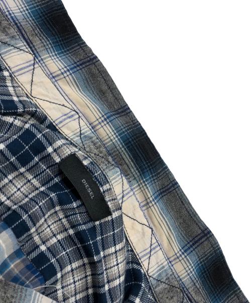 DIESEL（ディーゼル）DIESEL (ディーゼル) パッチワーク長袖シャツ ブルー サイズ:Sの古着・服飾アイテム
