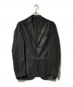 EMMETIエンメティ）の古着「ゴートレザー切り替えテーラードジャケット」｜ブラック