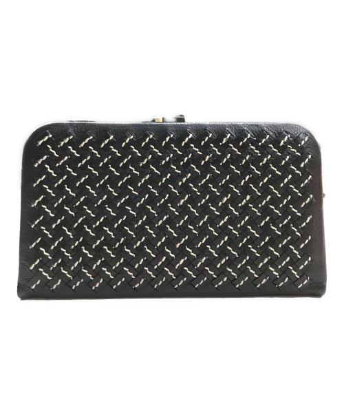 BOTTEGA VENETA（ボッテガベネタ）BOTTEGA VENETA (ボッテガベネタ) イントレチャートがま口財布 ブラックの古着・服飾アイテム