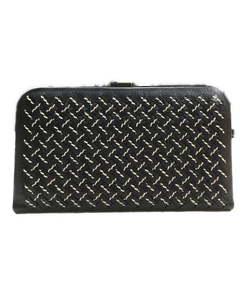 BOTTEGA VENETA（ボッテガベネタ）BOTTEGA VENETA (ボッテガベネタ) イントレチャートがま口財布 ブラックの古着・服飾アイテム
