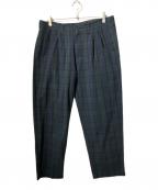 ILL ONE EIGHTYイルワンエイティ）の古着「LINEN PLAID 2-TUCK PANTS（リネン　パレッド　2タック　パンツ）」｜グリーン