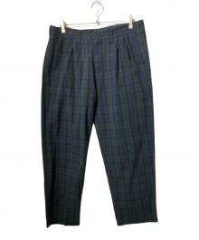 ILL ONE EIGHTY（イルワンエイティ）の古着「LINEN PLAID 2-TUCK PANTS（リネン　パレッド　2タック　パンツ）」｜グリーン