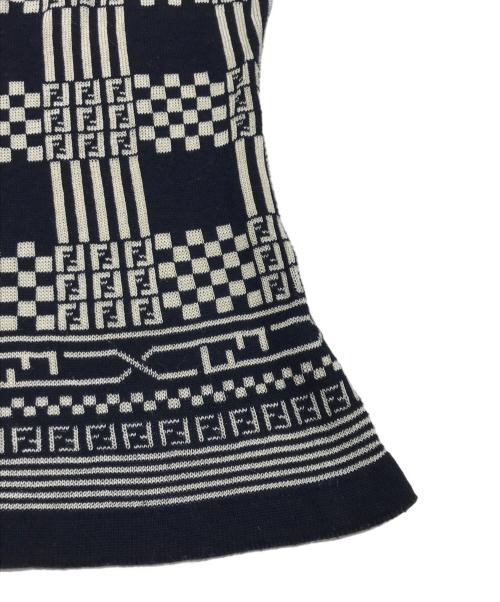 FENDI（フェンディ）FENDI (フェンディ) オールドスッカ柄半袖ニット ネイビー×ベージュ サイズ:36の古着・服飾アイテム