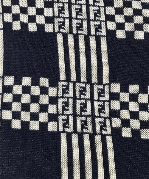 FENDI（フェンディ）FENDI (フェンディ) オールドスッカ柄半袖ニット ネイビー×ベージュ サイズ:36の古着・服飾アイテム