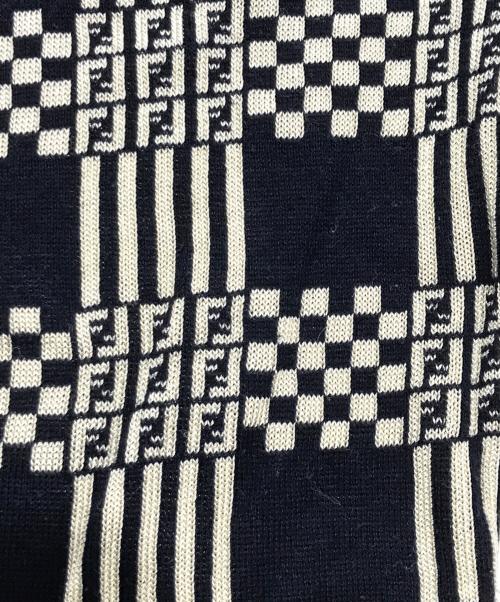 FENDI（フェンディ）FENDI (フェンディ) オールドスッカ柄半袖ニット ネイビー×ベージュ サイズ:36の古着・服飾アイテム