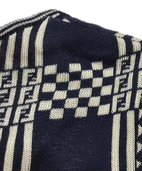 FENDI（フェンディ）FENDI (フェンディ) オールドスッカ柄半袖ニット ネイビー×ベージュ サイズ:36の古着・服飾アイテム