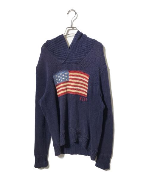 POLO RALPH LAUREN（ポロ・ラルフローレン）POLO RALPH LAUREN (ポロ・ラルフローレン) ショールカラーニット ネイビー サイズ:Mの古着・服飾アイテム