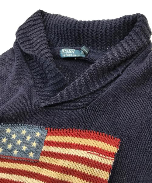 POLO RALPH LAUREN（ポロ・ラルフローレン）POLO RALPH LAUREN (ポロ・ラルフローレン) ショールカラーニット ネイビー サイズ:Mの古着・服飾アイテム
