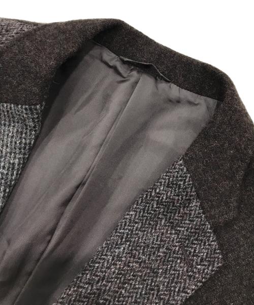 Eddie Bauer（エディーバウアー）Eddie Bauer (エディーバウアー) Harris Tweed (ハリスツイード) 配色切替ウールテーラードジャケット グレー×ブラウン サイズ:ＸＬの古着・服飾アイテム