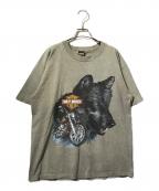 HARLEY-DAVIDSONハーレーダビッドソン）の古着「ウルフオートバイプリントTシャツ/半袖カットソー」｜グリーン