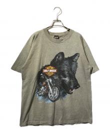 HARLEY-DAVIDSON（ハーレーダビッドソン）の古着「ウルフオートバイプリントTシャツ/半袖カットソー」｜グリーン