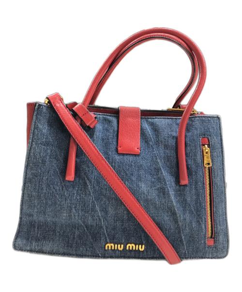 MIU MIU（ミュウミュウ）MIU MIU (ミュウミュウ) デニム2wayバッグ レッド×インディゴの古着・服飾アイテム