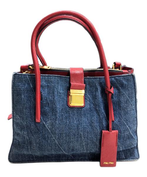 MIU MIU（ミュウミュウ）MIU MIU (ミュウミュウ) デニム2wayバッグ レッド×インディゴの古着・服飾アイテム