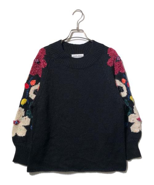 BEARDSLEY（ビアズリー）BEARDSLEY (ビアズリー) 袖ジャガードニット ブラック サイズ:Fの古着・服飾アイテム