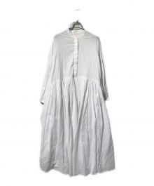 BEARDSLEY（ビアズリー）の古着「ギャザーワンピース／シャツワンピース」｜ホワイト
