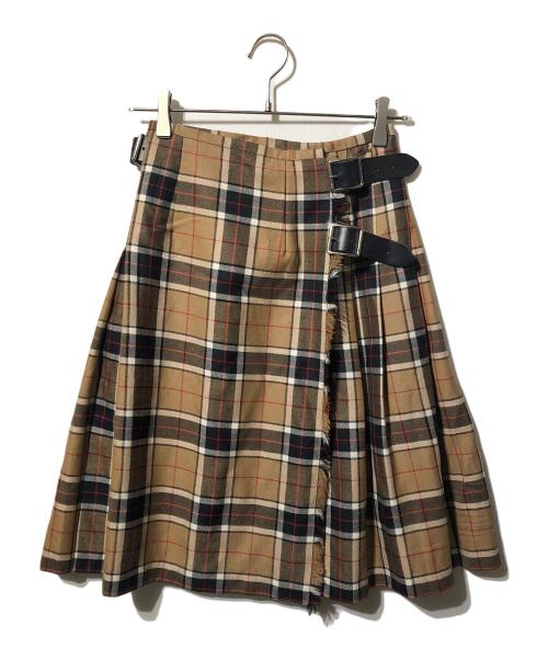 O'NEIL OF DUBLIN（オニールオブダブリン）O'NEIL OF DUBLIN (オニールオブダブリン) ウールチェックラップスカート ブラウン サイズ:36の古着・服飾アイテム
