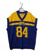 Hysteric Glamourヒステリックグラマー）の古着「HYS 84編込 オーバーサイズベスト」｜ブルー×イエロー