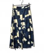 INDIVIインディヴィ）の古着「ネオジオメトリックプリントスカート/ミディスカート」｜ベージュ×ネイビー