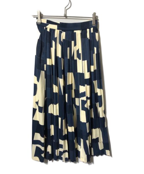 INDIVI（インディヴィ）INDIVI (インディヴィ) ネオジオメトリックプリントスカート/ミディスカート ベージュ×ネイビー サイズ:不明の古着・服飾アイテム