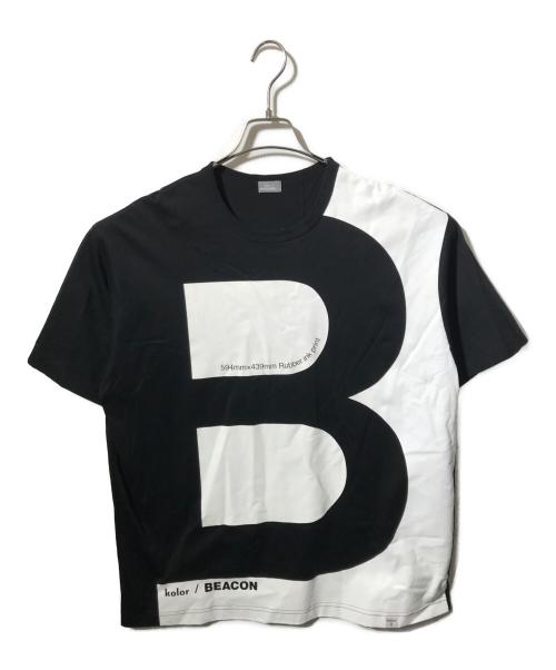 kolor/BEACON（カラービーコン）kolor/BEACON (カラービーコン) ビックプリントTシャツ ホワイト×ブラック サイズ:2の古着・服飾アイテム