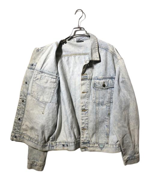 GUESS（ゲス）GUESS (ゲス) 90'sブリーチデザインデニムジャケット インディゴ×グレー サイズ:Lの古着・服飾アイテム
