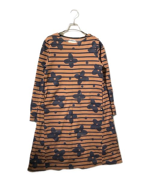 SOU・SOU（ソウソウ）SOU・SOU (ソウソウ) le coq sportif (ルコックスポルティフ) フラワーボーダーワンピース/長袖ワンピース ネイビー×ブラウン サイズ:Sの古着・服飾アイテム