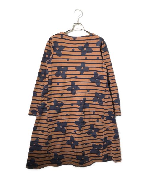 SOU・SOU（ソウソウ）SOU・SOU (ソウソウ) le coq sportif (ルコックスポルティフ) フラワーボーダーワンピース/長袖ワンピース ネイビー×ブラウン サイズ:Sの古着・服飾アイテム