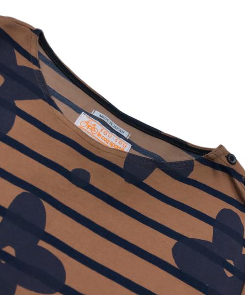 SOU・SOU（ソウソウ）SOU・SOU (ソウソウ) le coq sportif (ルコックスポルティフ) フラワーボーダーワンピース/長袖ワンピース ネイビー×ブラウン サイズ:Sの古着・服飾アイテム