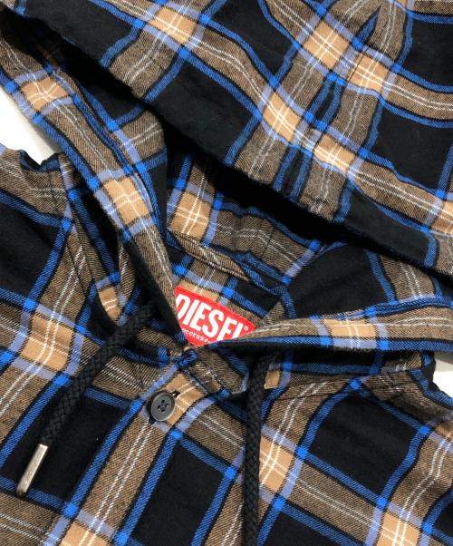 DIESEL（ディーゼル）DIESEL (ディーゼル) S-DEWNY-HOOD シャツ ブルー×ブラック サイズ:44の古着・服飾アイテム