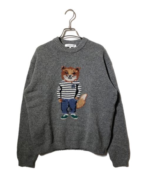 maison kitsune（メゾンキツネ）MAISON KITSUNE (メゾンキツネ) DRESSED FOXクルーニット グレー サイズ:Sの古着・服飾アイテム