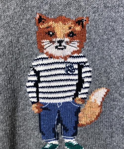 maison kitsune（メゾンキツネ）MAISON KITSUNE (メゾンキツネ) DRESSED FOXクルーニット グレー サイズ:Sの古着・服飾アイテム
