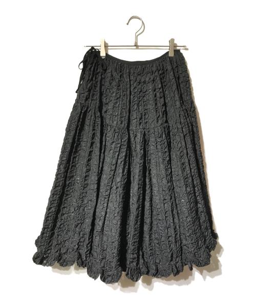 CECILIE BAHNSEN（セシリーバンセン）CECILIE BAHNSEN (セシリーバンセン) シアサッカーカスミミディスカート ブラック サイズ:UK6の古着・服飾アイテム