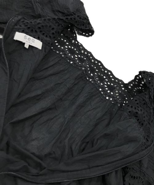 sea NEW YORK（シー ニューヨーク）sea NEW YORK (シー ニューヨーク) カットワークスクエアネックワンピース/半袖ロングワンピース ブラック サイズ:Ｓの古着・服飾アイテム