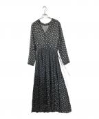 SOULEIADOソレイアード）の古着「Vネックプリントギャザーワンピース/花柄ワンピース」｜ブラック