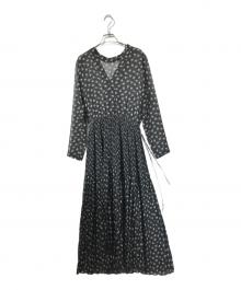 SOULEIADO（ソレイアード）の古着「Vネックプリントギャザーワンピース/花柄ワンピース」｜ブラック