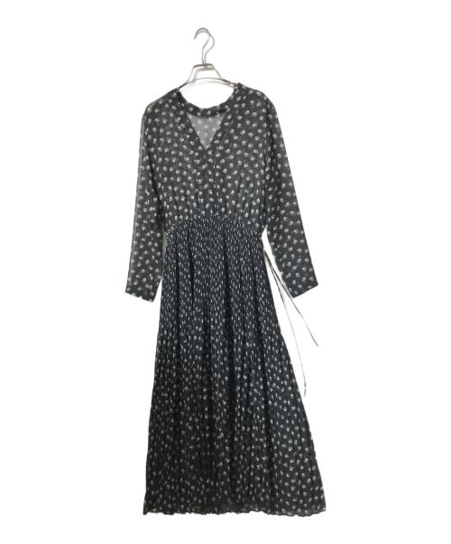 SOULEIADO（ソレイアード）SOULEIADO (ソレイアード) Vネックプリントギャザーワンピース/花柄ワンピース ブラック サイズ:36の古着・服飾アイテム