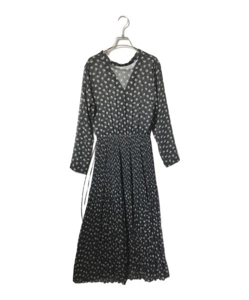 SOULEIADO（ソレイアード）SOULEIADO (ソレイアード) Vネックプリントギャザーワンピース/花柄ワンピース ブラック サイズ:36の古着・服飾アイテム