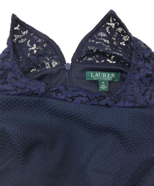LAUREN RALPH LAUREN（ローレンラルフローレン）LAUREN RALPH LAUREN (ローレンラルフローレン) レース切替ワンピース/半袖ワンピース ネイビーの古着・服飾アイテム