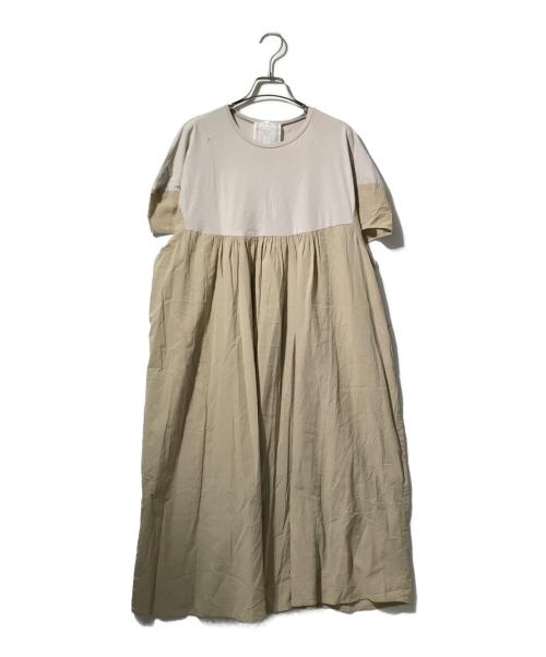 BEARDSLEY（ビアズリー）BEARDSLEY (ビアズリー) コンビギャザー コクーンスリーブワンピース ベージュ サイズ:Fの古着・服飾アイテム