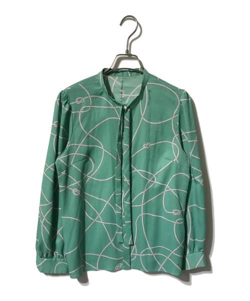 MACKINTOSH LONDON（マッキントッシュ ロンドン）MACKINTOSH LONDON (マッキントッシュ ロンドン) ローププリントブラウス/柄ブラウス/ボウタイブラウス グリーン サイズ:38の古着・服飾アイテム