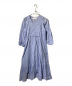 sara mallikaサラマリカ）の古着「ストライプ シャーリング ロングスリーブ ドレス/長袖ワンピース」｜ブルー