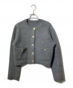 anuansアニュアンス）の古着「ラクーンブレンドノーカラーニットジャケット」｜グレー